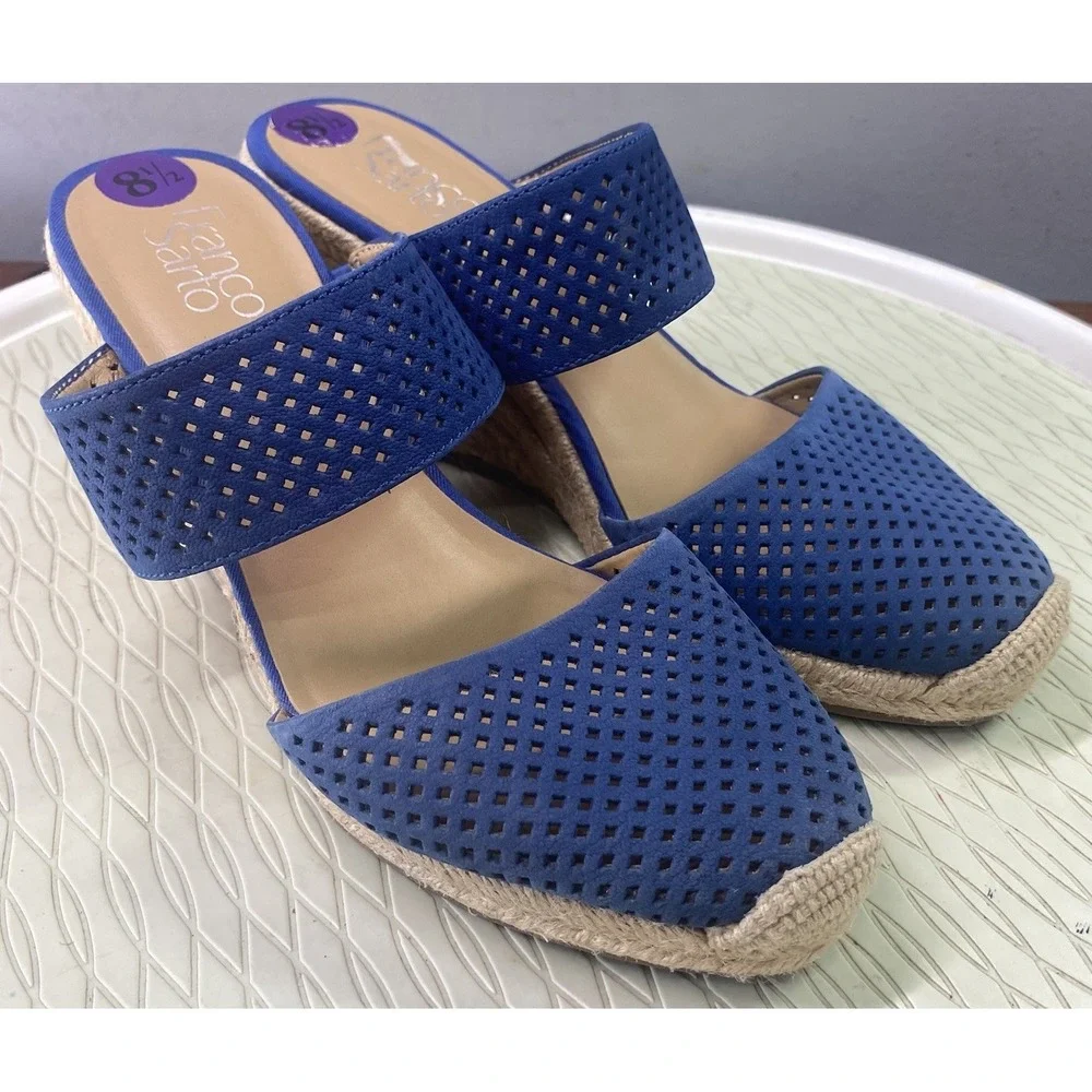 FRANCO SARTO Womens Wedges‎ Heeled Sandals Espadrille Dress Shoes Blue Sz.8.5
